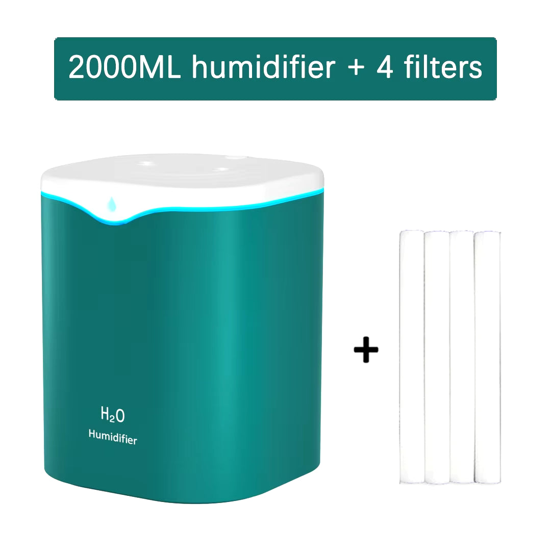 New 2000ML USB Air Humidifier Double Spray Port Essential Oil Aromatherapy Diffuser Cool Mist Maker Fogger for Home Office