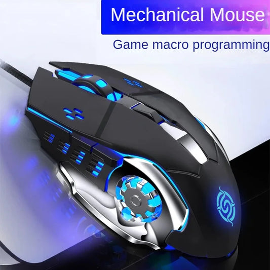 Q5 USB Wired Mechanical Metal Mouse, 2400Dpi RGB Optical Mouse Ergonomic Design Programmable Gaming Mouse for PC Laptop Office