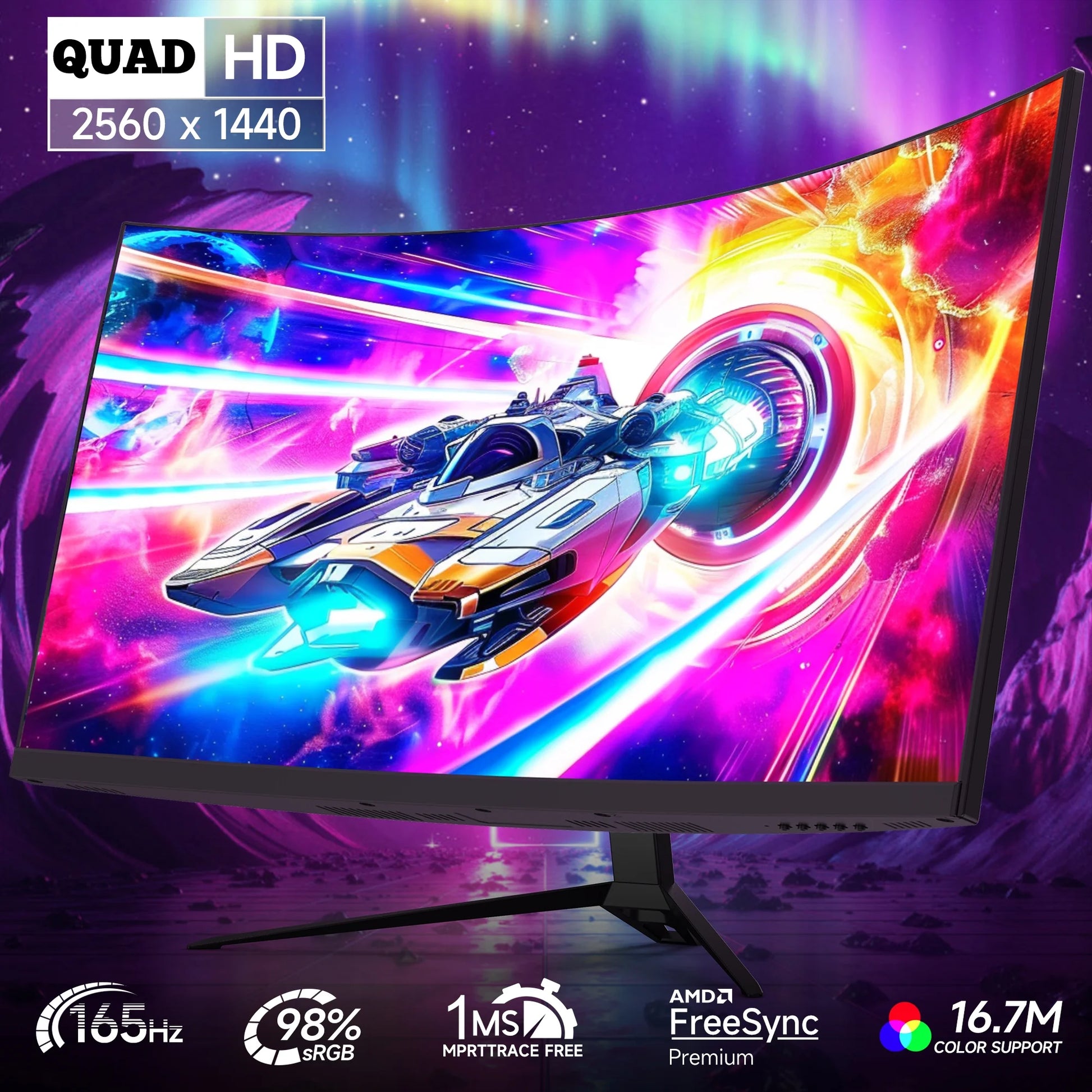 27" QHD2K Curved Gaming Monitor,165Hz/144Hz Computer Monitor,1Ms, Hdr,Built-In Speakers,2560X1440 for Office