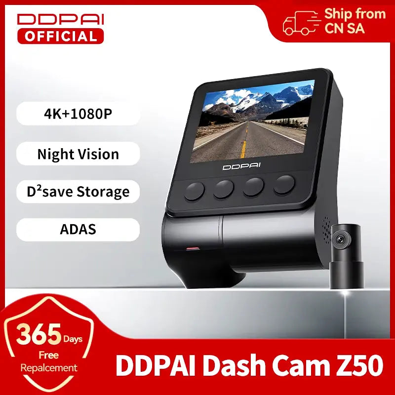 Dash Cam Z50 Front and Rear 4K, Cam Car Camera with 2160P Front +1080P Rear, Built-In Wifi GPS, Dual Dash Camera for Cars